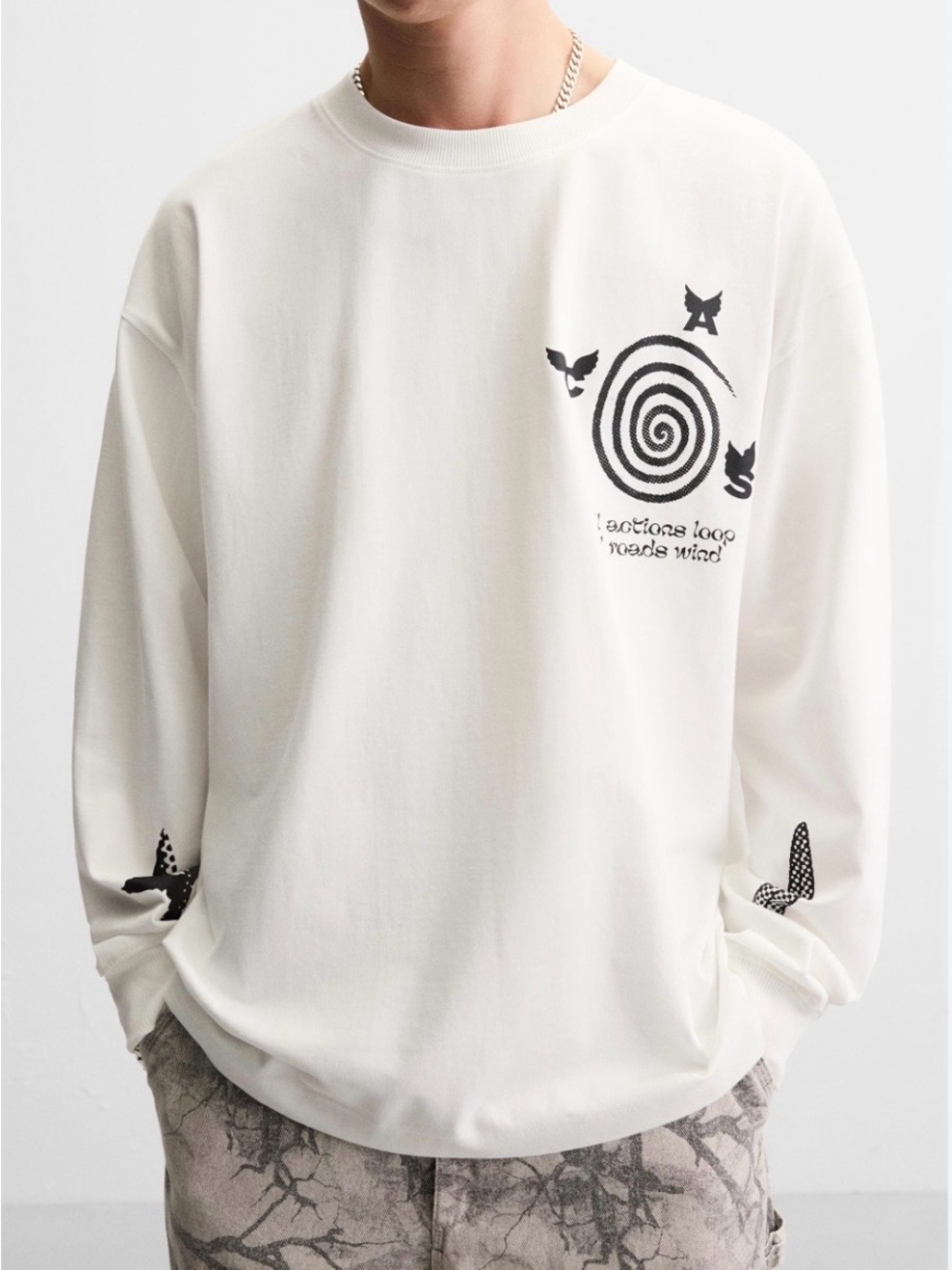 Zara X All Cap Studio Contrasting Black Spiral Graphic Chest (SKU649)